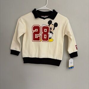 Disney Kids Mickey Mouse Cream Rugby Sweatshirt with Black Trim size 5T